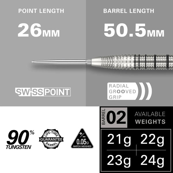 Target Exo 02 Swiss Point Steel Tip Darts 90% Tungsten - 24g